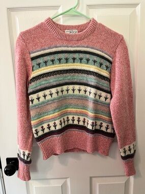 Vintage Woolrich Womens Pink Fair Isle Crewneck Floral Sweater